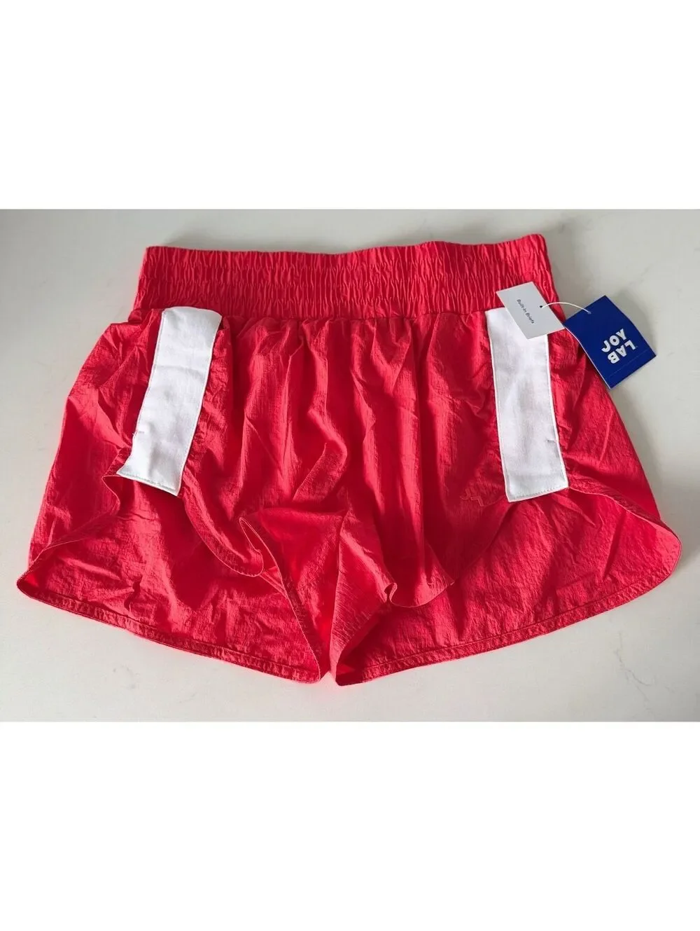 JoyLab Red White Stripe Built In Briefs Active Shorts Women Size Medium